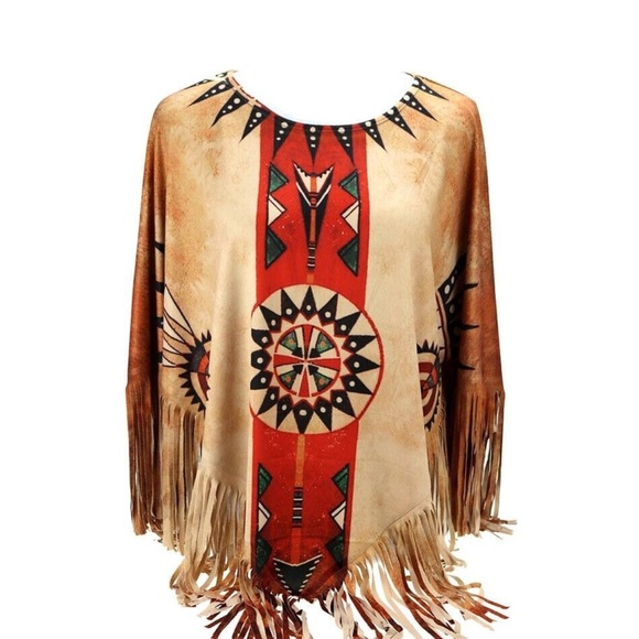 NWOT Montana West Brown and Red Colorful Serape Aztec Collection Poncho One Size - Picture 1 of 7